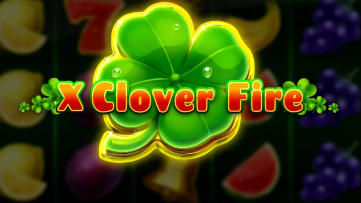 Tampilan visual slot X Clover Fire dengan simbol buah dan semanggi yang bercahaya